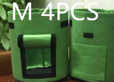 Non-woven breathable potato plant growth bag with side window and double handles in black colour