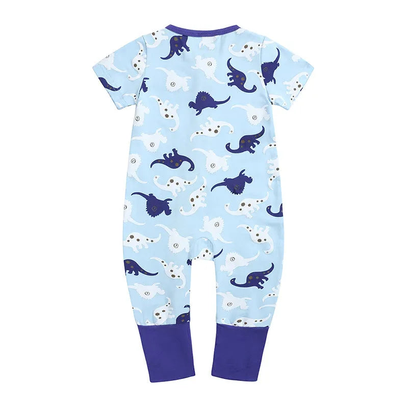Cotton baby jumpsuit short sleeve zipper romper in blue, sizes 66-100