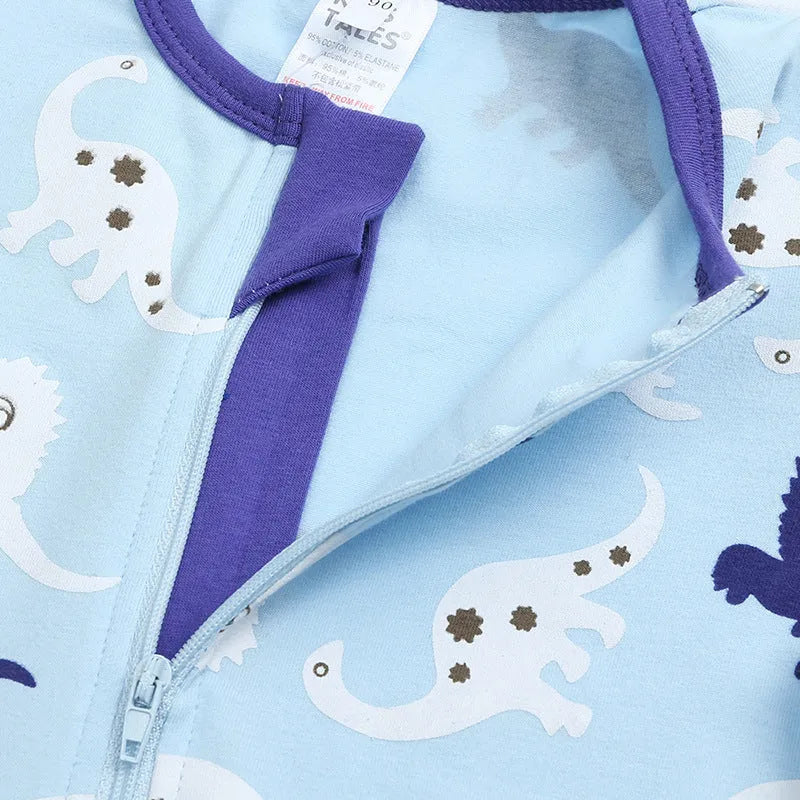 Cotton baby jumpsuit short sleeve zipper romper in blue, sizes 66-100
