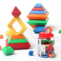 Kids rainbow tower ring wooden jenga style building blocks set with three coloured plastic towers for shape and colour learning