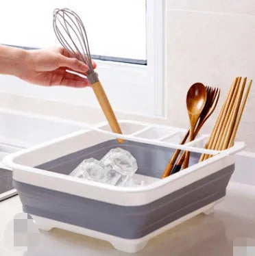 Folding off-white Japanese style dish drainer rack with porous drainage for drying tableware and vegetables