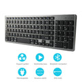 Ultra-thin white rechargeable Bluetooth keyboard for iPad and tablet with 104 keys.