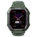 Army green outdoor sports smart watch with 1.69 inch screen showing sports tracking interface