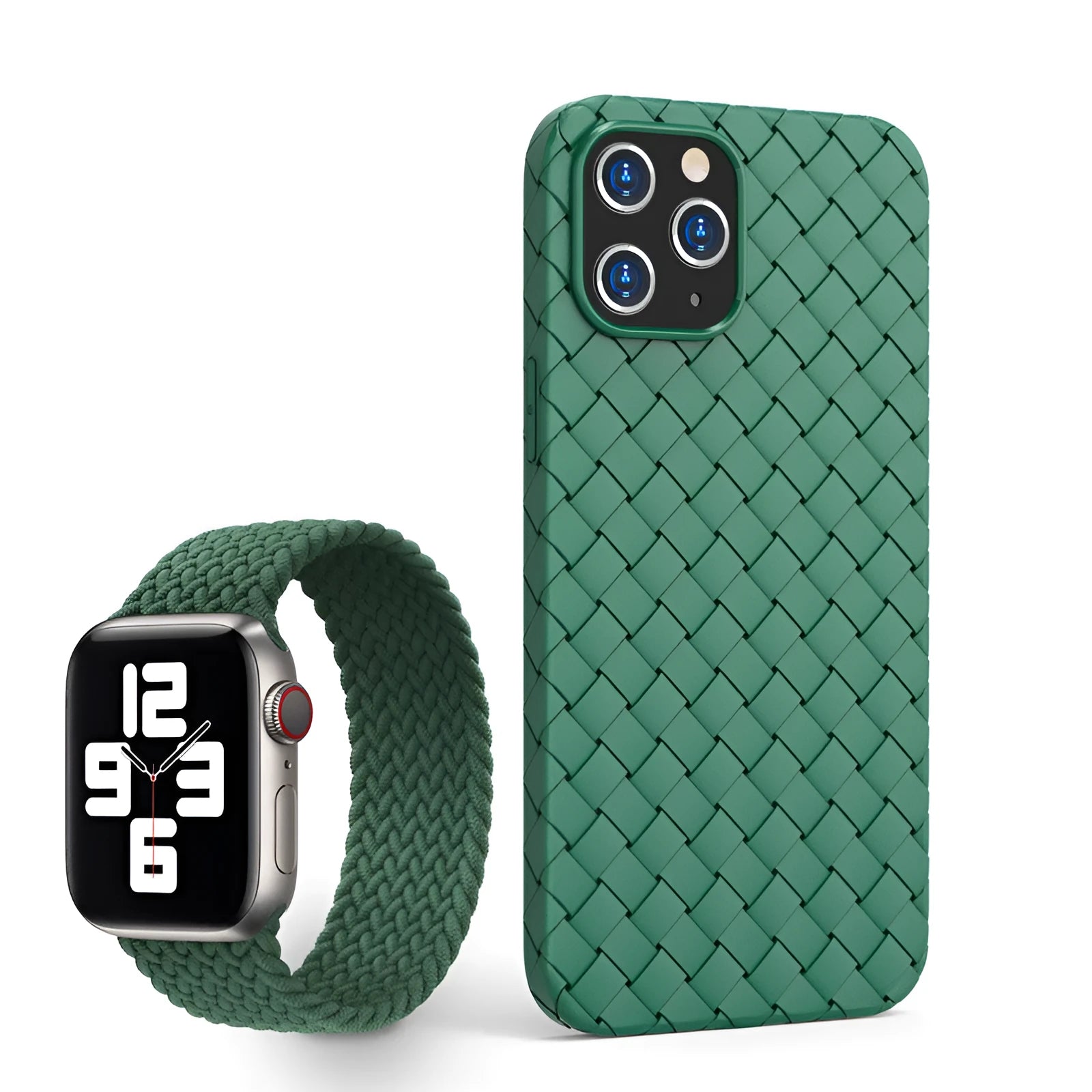 Woven soft black TPU back cover case for iPhone on a white background.