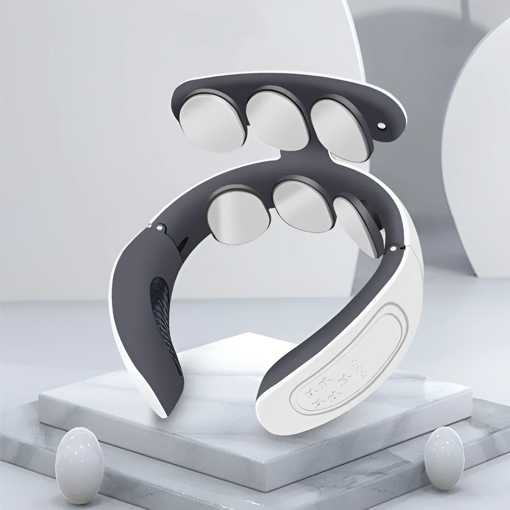 Home portable six-head cervical massager in white with USB cable