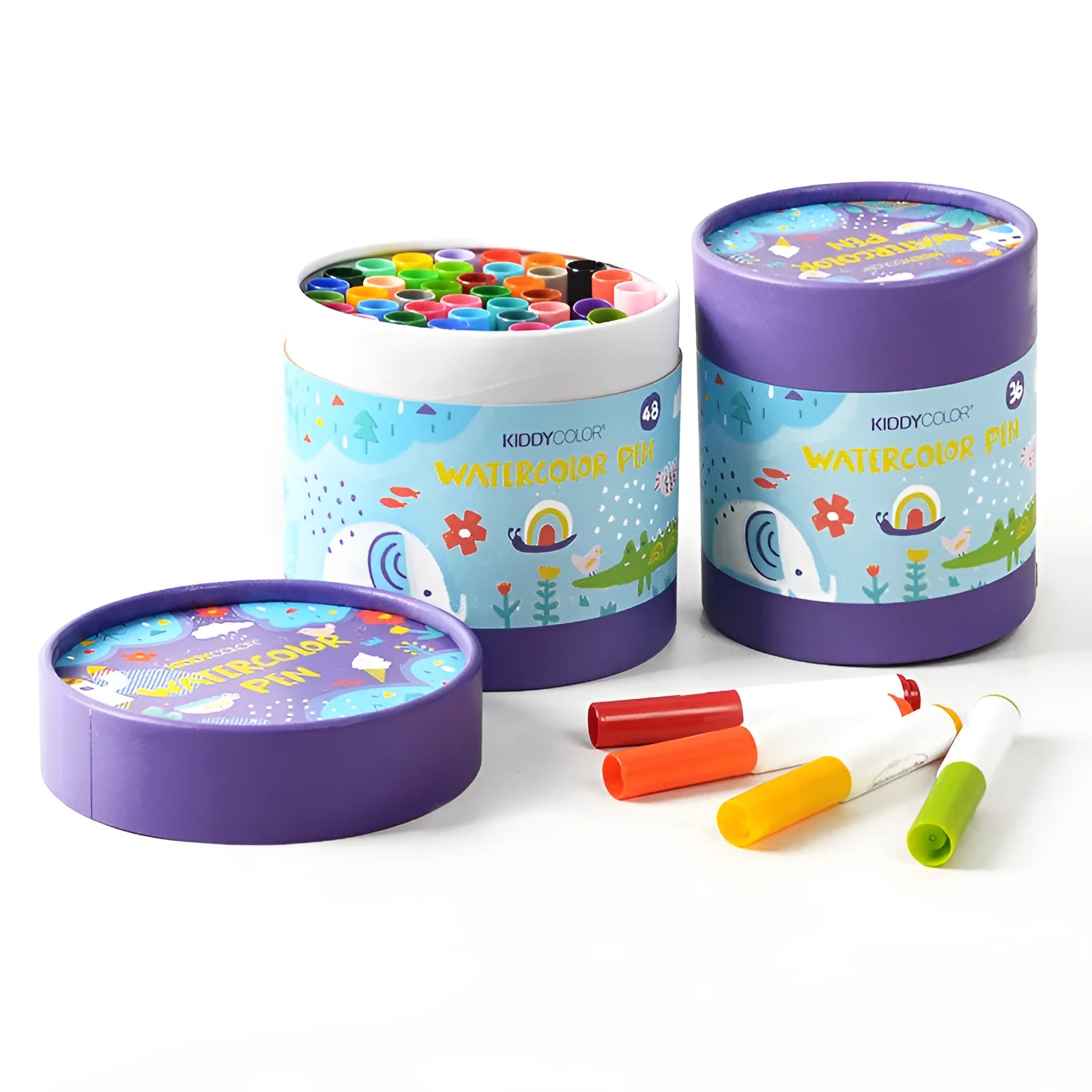 Children's washable watercolour pen set with plastic colour barrels in 36 or 48 colour options