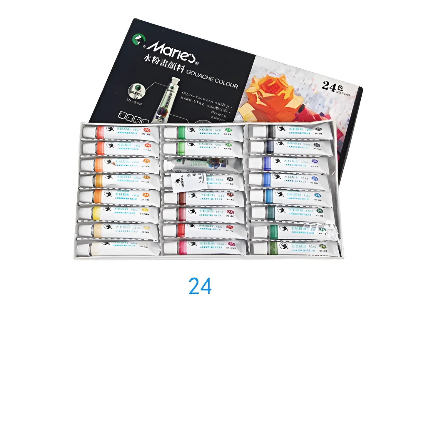 Marley gouache paint set showing 12ml tubes in box with multiple colour options for artists