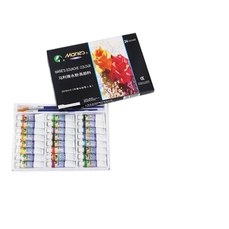 Marley gouache paint set showing 12ml tubes in box with multiple colour options for artists