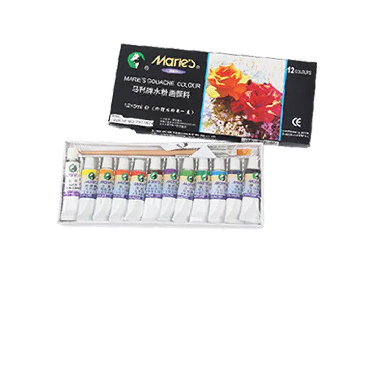 Marley gouache paint set showing 12ml tubes in box with multiple colour options for artists