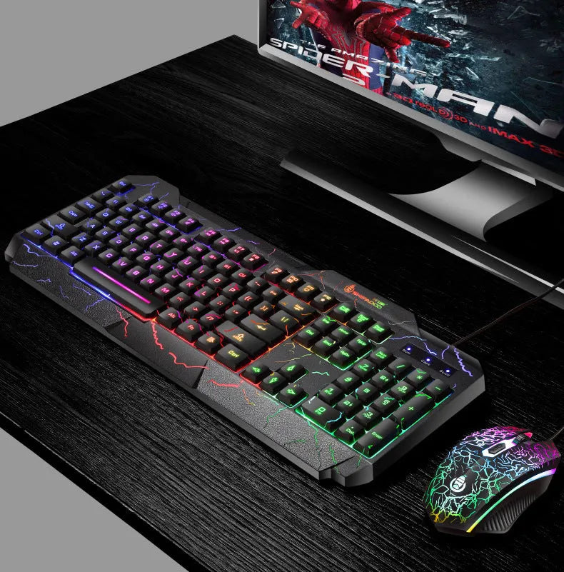 Wired luminous 4D gaming keyboard and mouse set with USB backlit keyboard and 2400dpi optical mouse