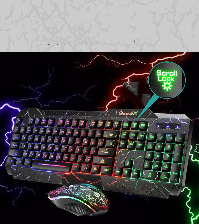 Wired luminous 4D gaming keyboard and mouse set with USB backlit keyboard and 2400dpi optical mouse