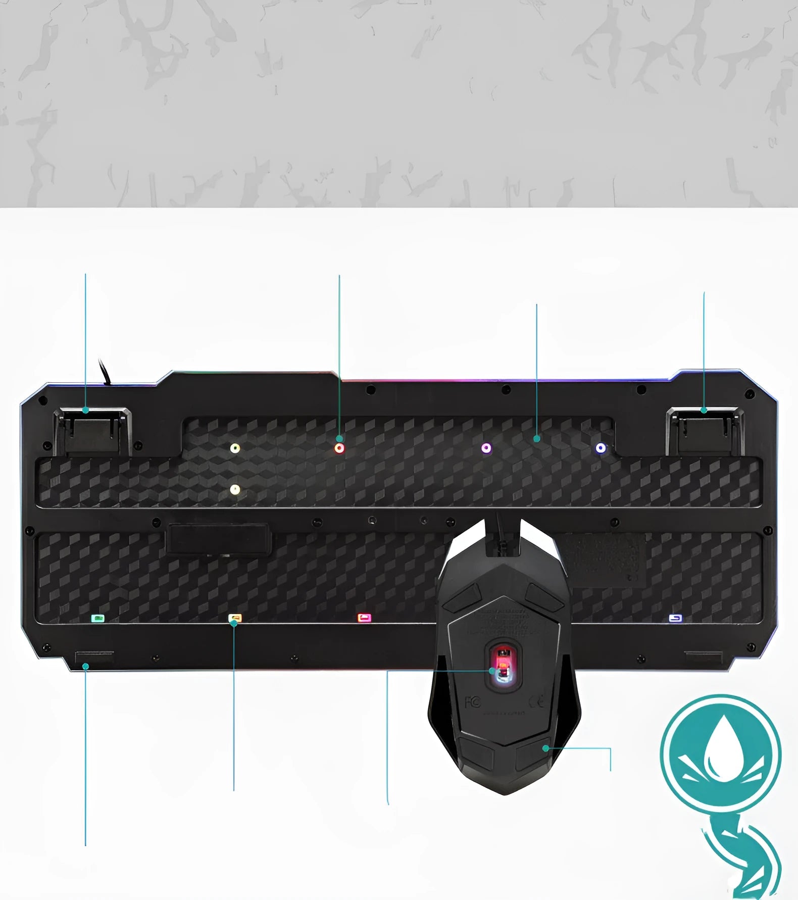Wired luminous 4D gaming keyboard and mouse set with USB backlit keyboard and 2400dpi optical mouse