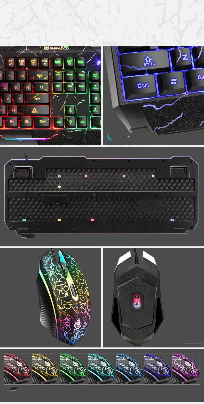 Wired luminous 4D gaming keyboard and mouse set with USB backlit keyboard and 2400dpi optical mouse