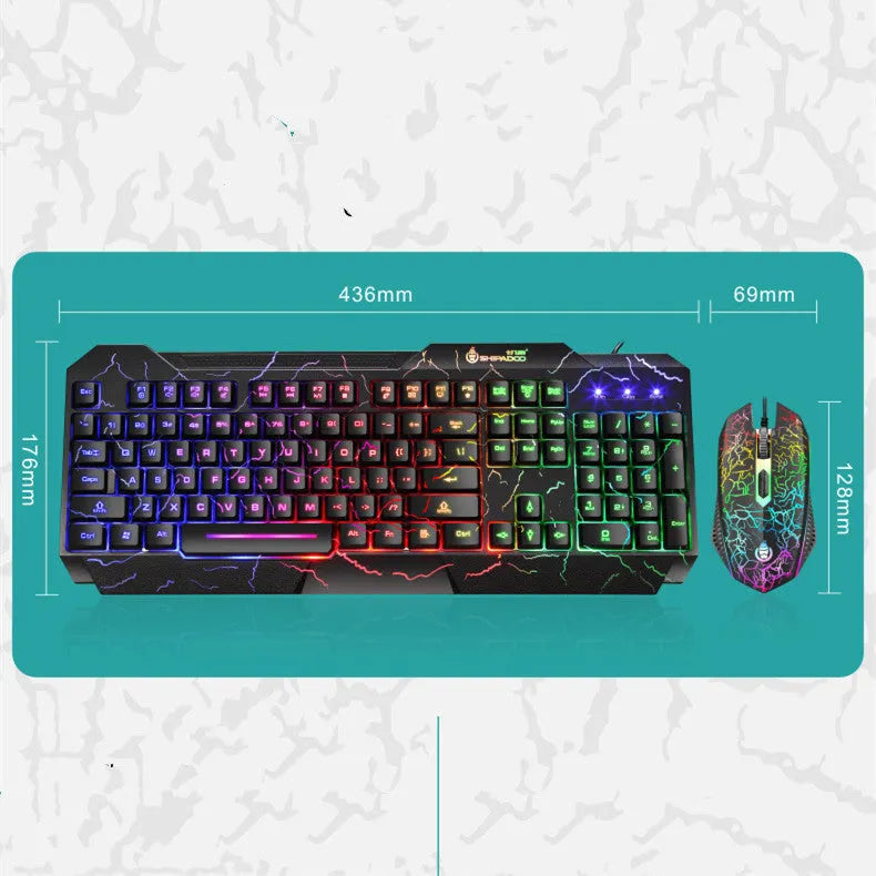 Wired luminous 4D gaming keyboard and mouse set with USB backlit keyboard and 2400dpi optical mouse