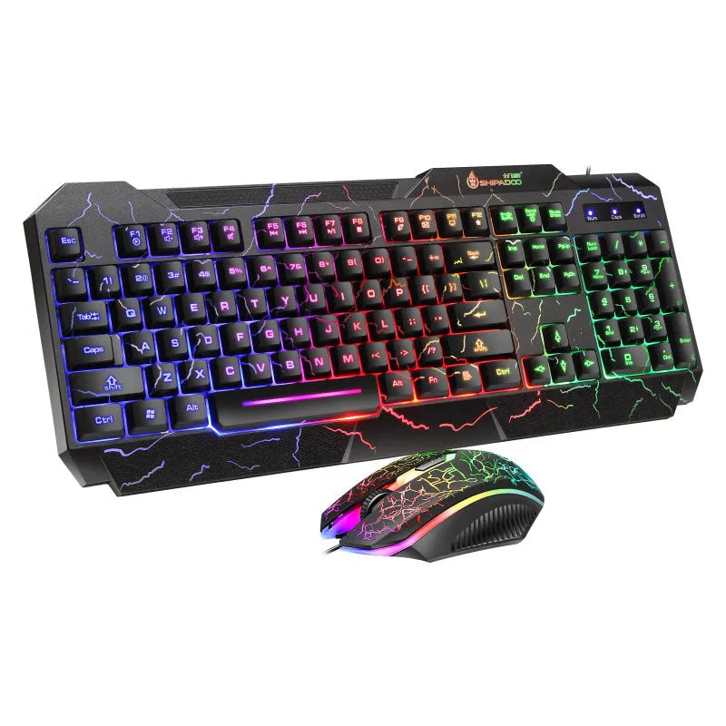 Wired luminous 4D gaming keyboard and mouse set with USB backlit keyboard and 2400dpi optical mouse