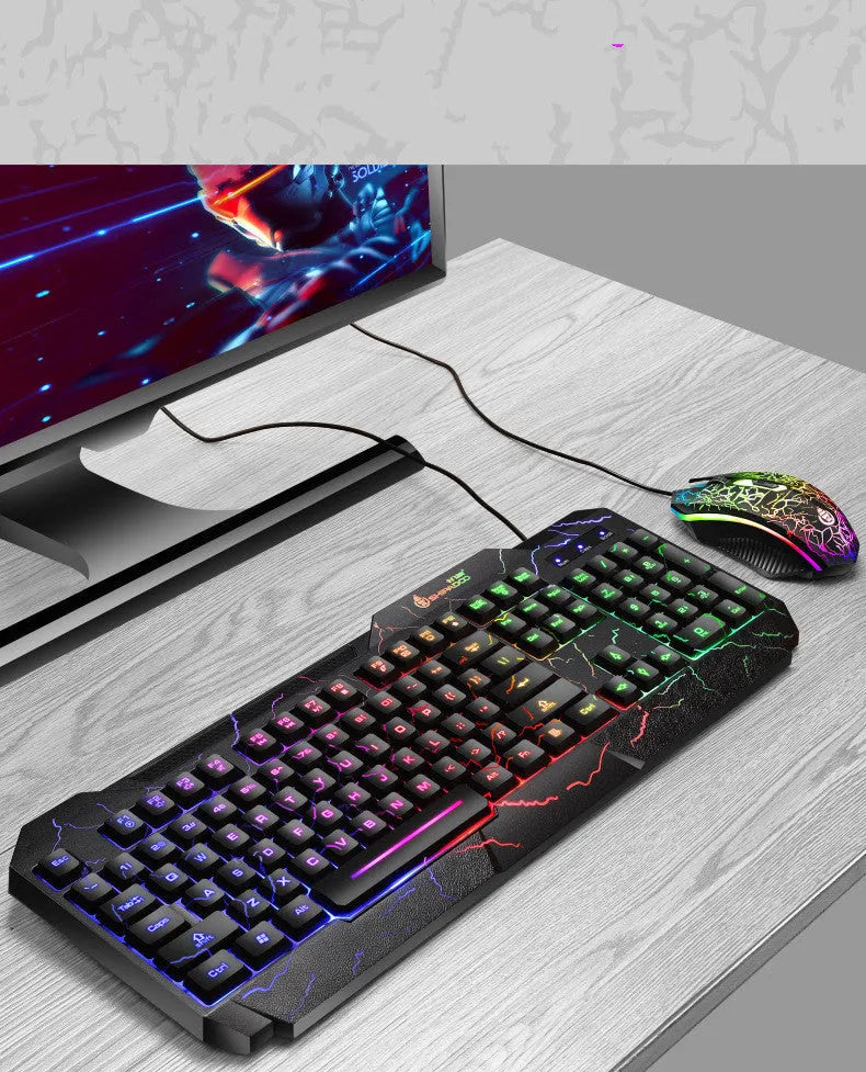 Wired luminous 4D gaming keyboard and mouse set with USB backlit keyboard and 2400dpi optical mouse