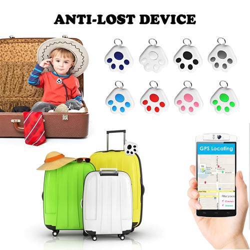 Small black Bluetooth anti-lost device with pendant loop for attaching to pet collars or key rings