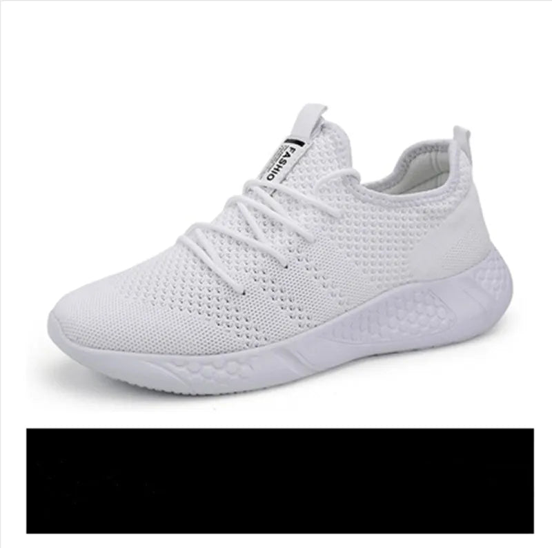Men's black and white mesh sneakers with lace-up closure and PVC sole