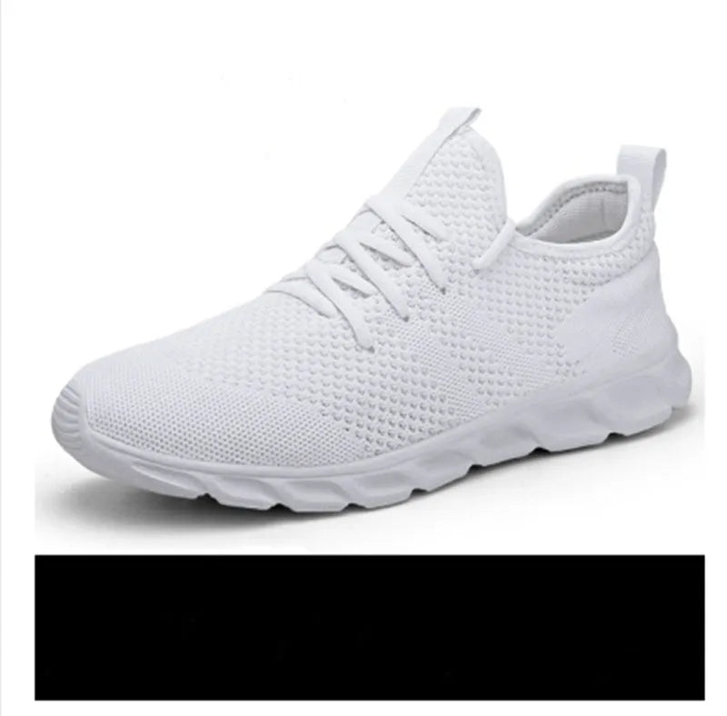 Men's black and white mesh sneakers with lace-up closure and PVC sole