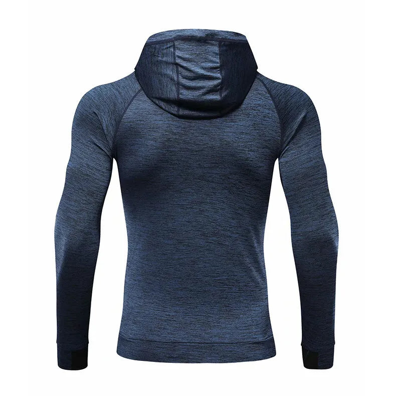 Mens hooded long sleeve running tights in plain colour for autumn training