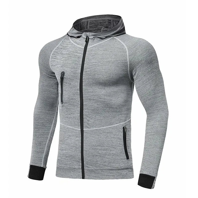 Mens hooded long sleeve running tights in plain colour for autumn training