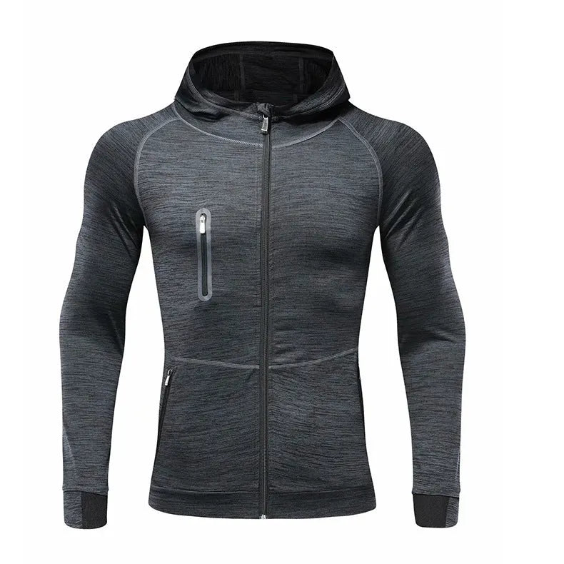 Mens hooded long sleeve running tights in plain colour for autumn training