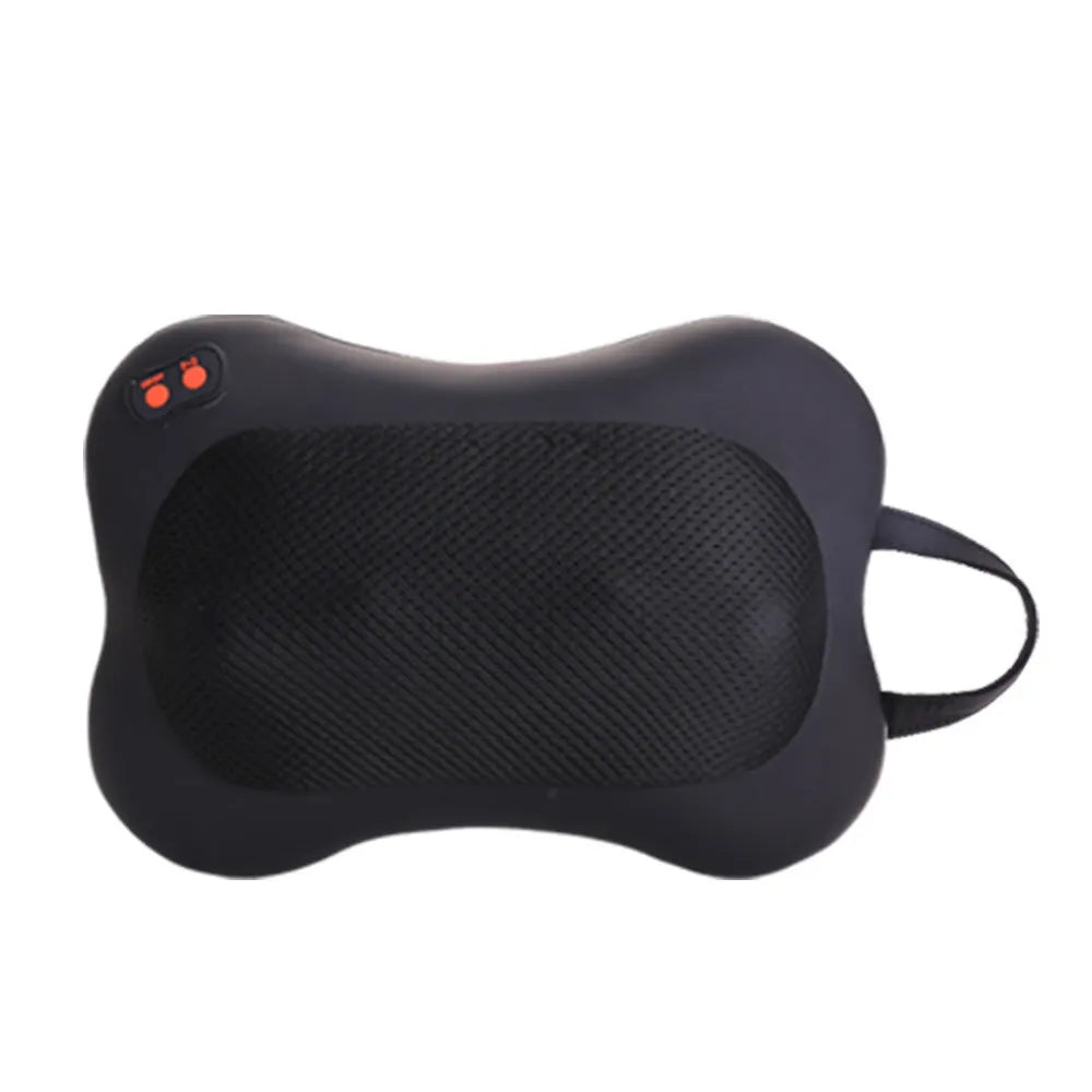 Black rechargeable massage pillow with infrared heat, magnetic therapy and vibration for neck, cervical spine and waist