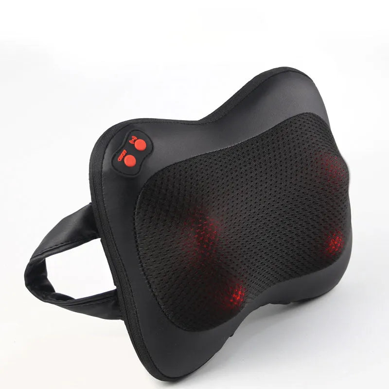 Black rechargeable massage pillow with infrared heat, magnetic therapy and vibration for neck, cervical spine and waist