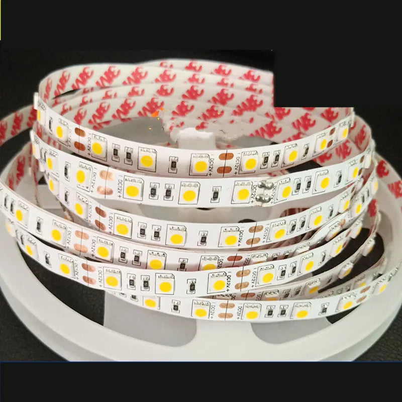White rectangular 12V LED light strip for shelf lighting, showing 2835 and 5050 style options.