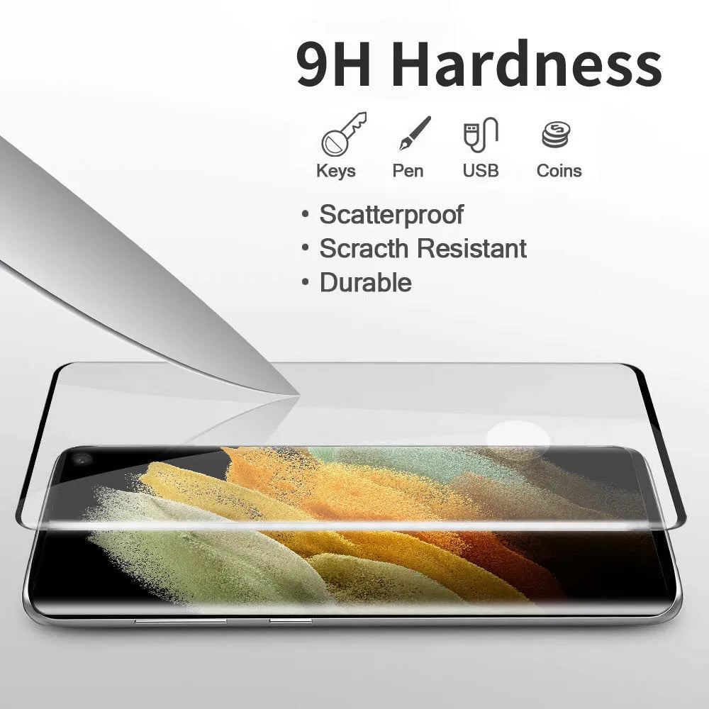Samsung Galaxy S21 Ultra tempered glass screen protector with curved edge design