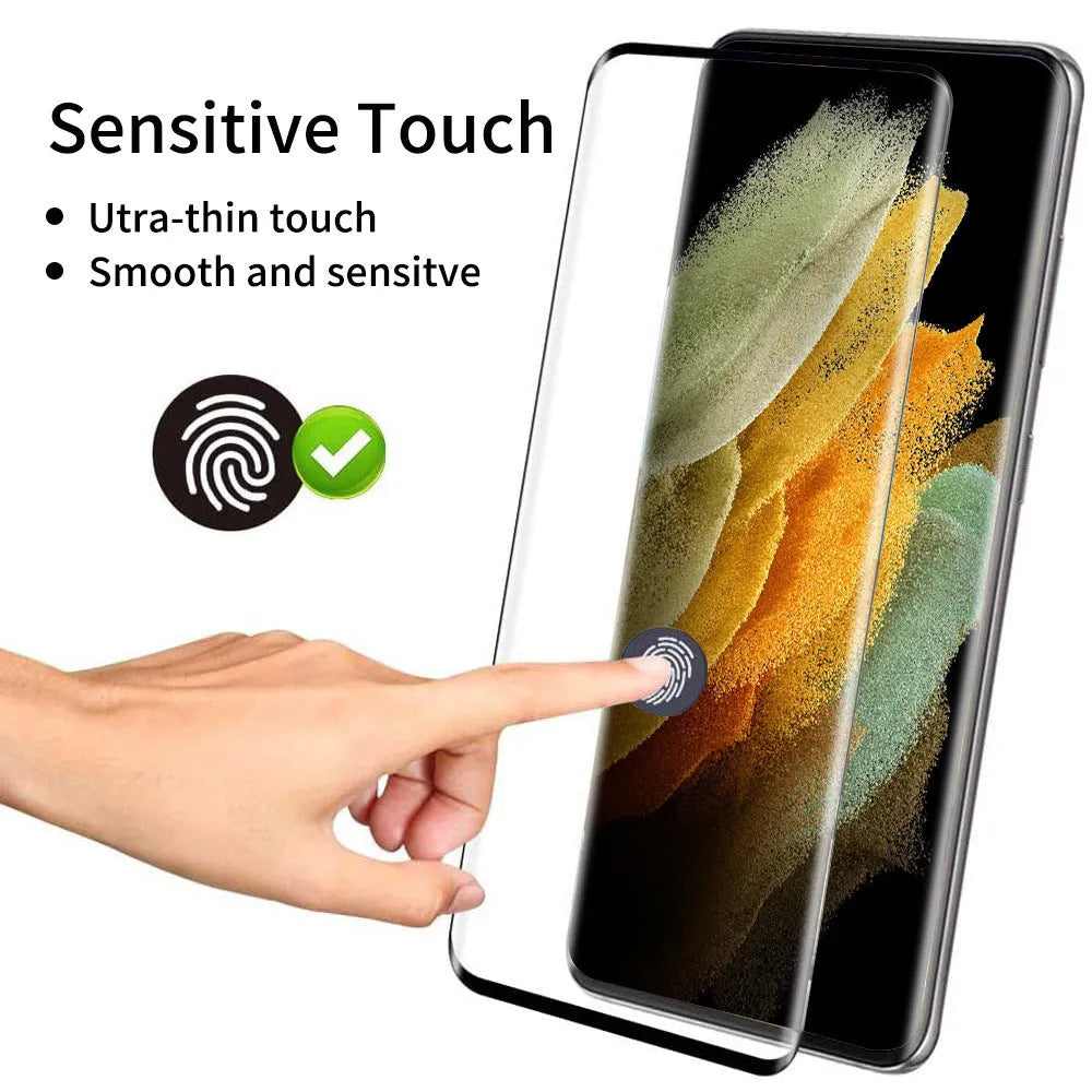 Samsung Galaxy S21 Ultra tempered glass screen protector with curved edge design