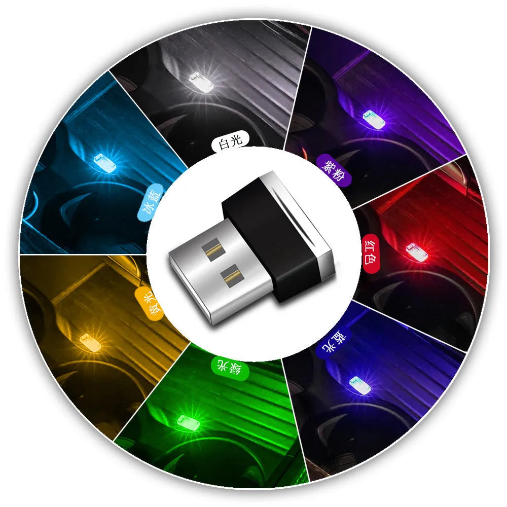 USB-1 monochrome LED atmosphere light for car interior foot lighting, 5V 60 LM, 0.8 × 1.5 × 2 mm, seven colours