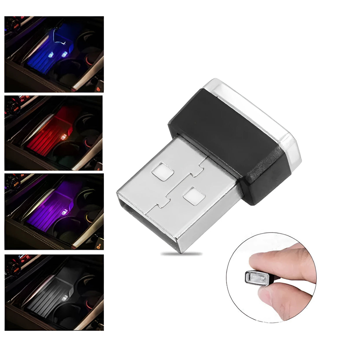 USB-1 monochrome LED atmosphere light for car interior foot lighting, 5V 60 LM, 0.8 × 1.5 × 2 mm, seven colours
