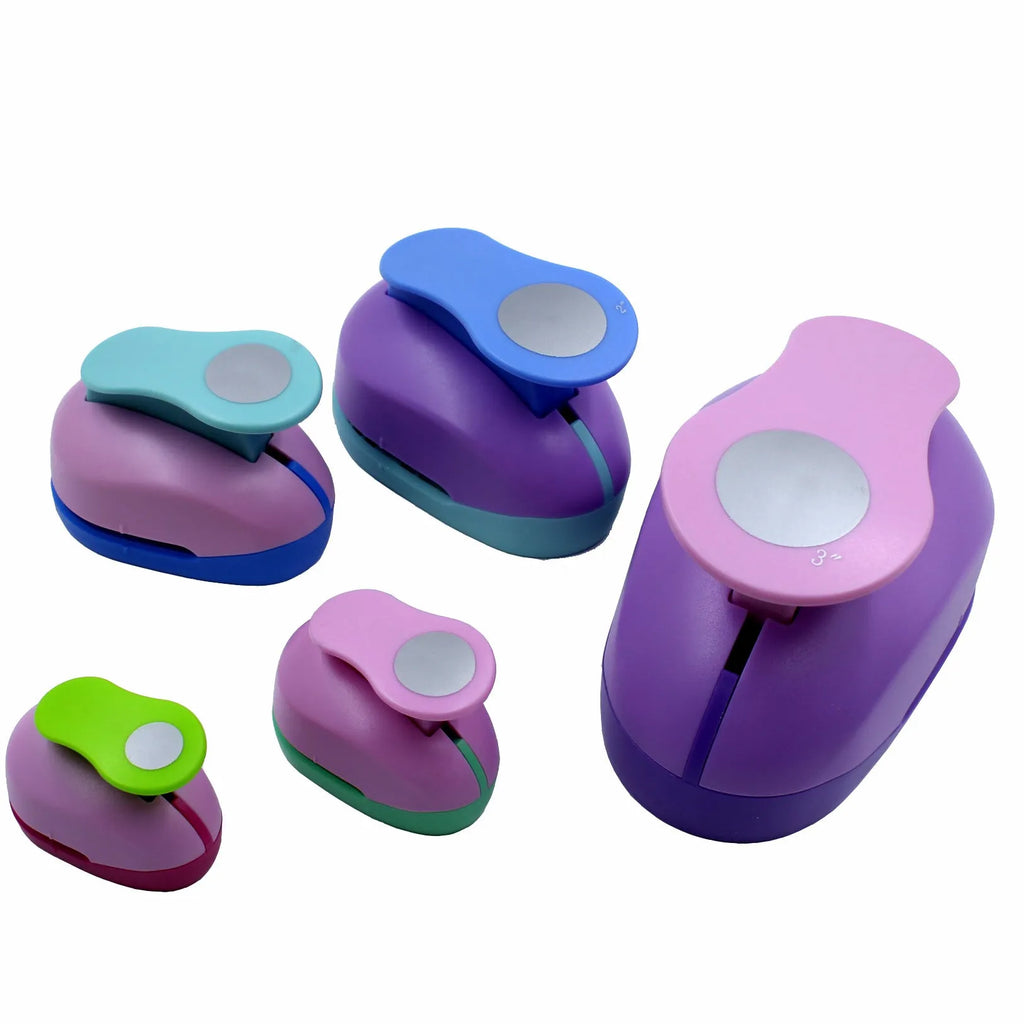 Colourful children's round embossing machine tool with ABS plastic and zinc alloy construction.