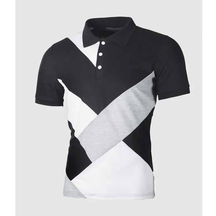 Men polo shirt casual cotton T-shirt short sleeve tight-fitting summer top black grey white Lycra travel