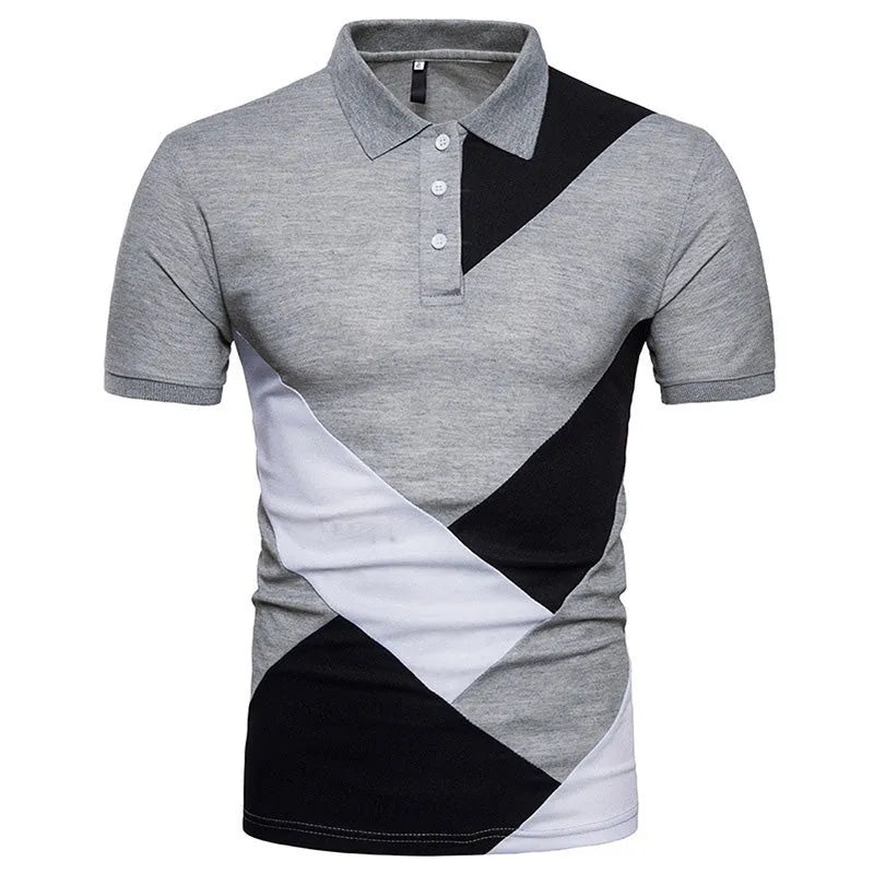 Men polo shirt casual cotton T-shirt short sleeve tight-fitting summer top black grey white Lycra travel