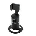 Black smart phone tracking gimbal stabiliser showing 360-degree rotation on a clip mount.