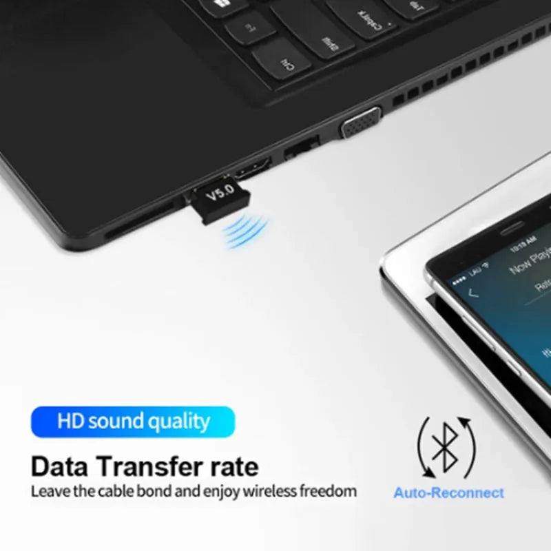 USB Bluetooth 5.0 audio receiver transmitter adapter for desktop notebook, Gold or Silver, 10m range