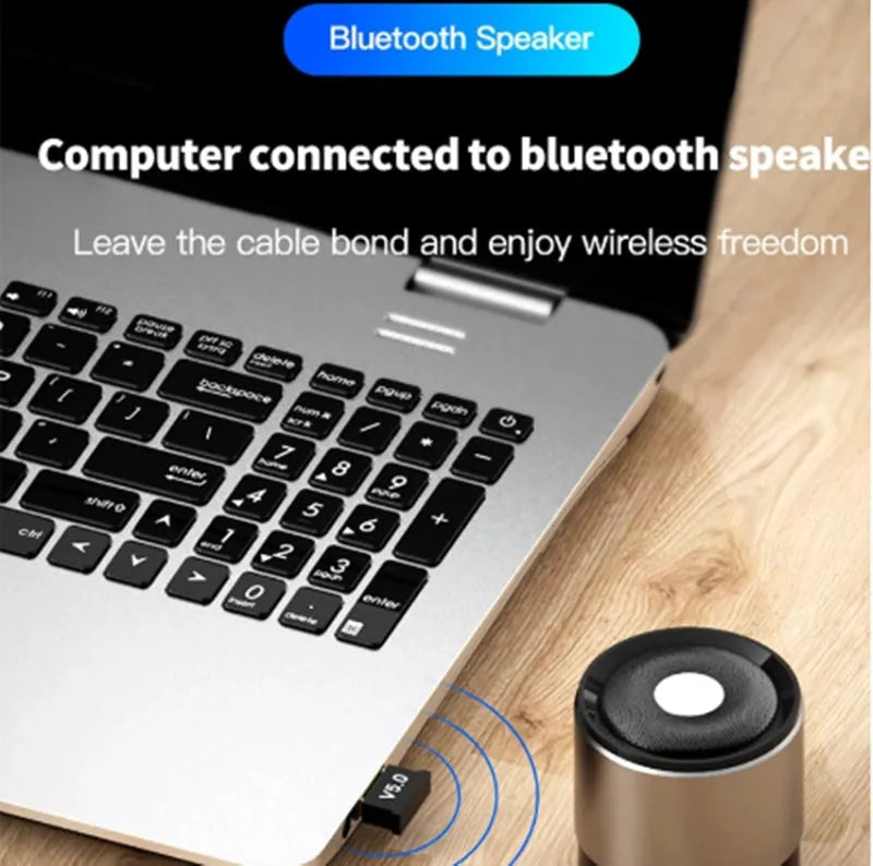 USB Bluetooth 5.0 audio receiver transmitter adapter for desktop notebook, Gold or Silver, 10m range