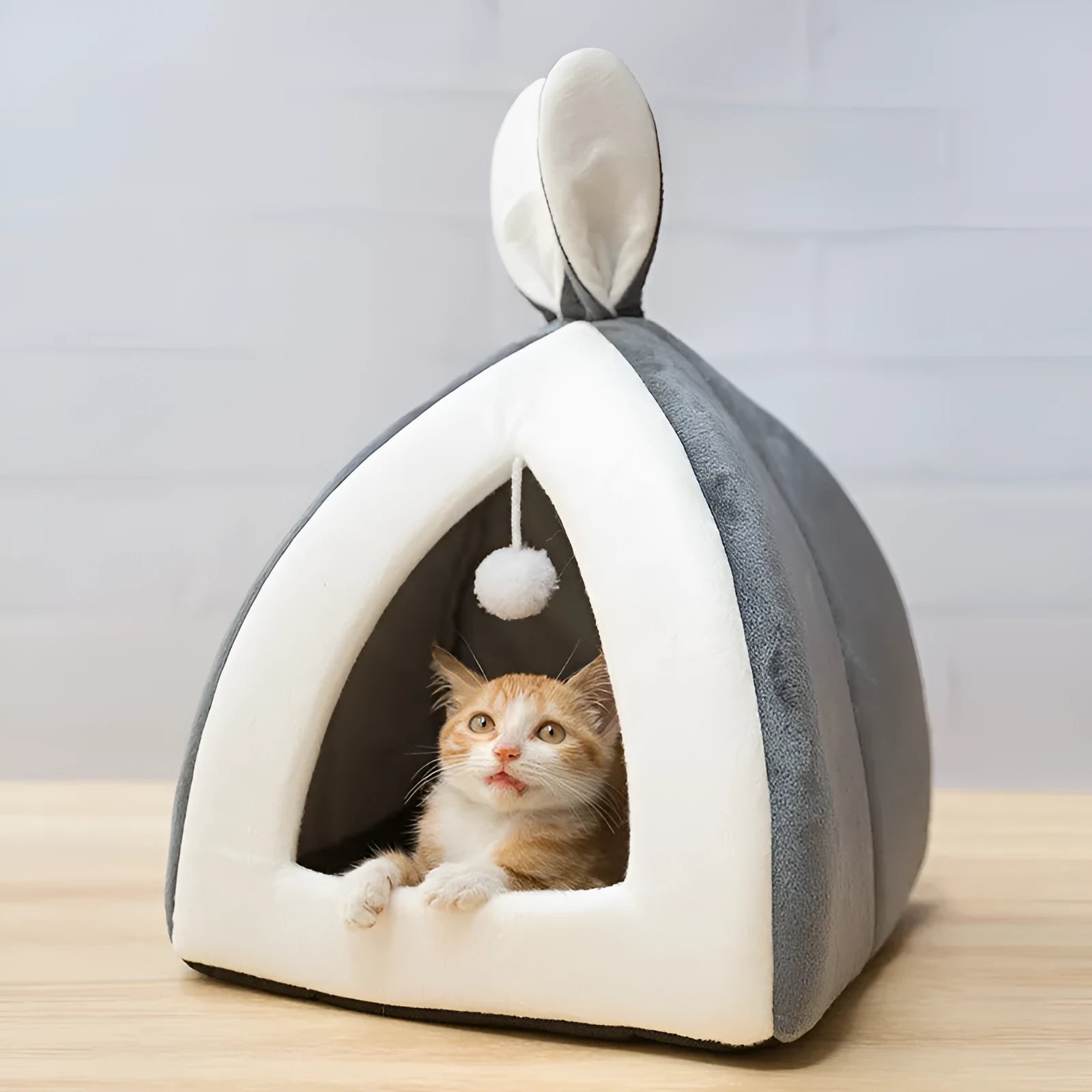 Cloth cat house villa bed in grey, pink, or yellow colours with four size options for cats and small dogs