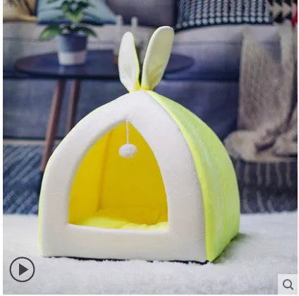 Cloth cat house villa bed in grey, pink, or yellow colours with four size options for cats and small dogs