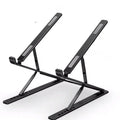 Double-layer aluminium alloy laptop stand in silver, folded with flannel bag, 80 kg load capacity