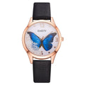 Gaiety women's watch with removable rhinestone butterfly on round dial and leather strap