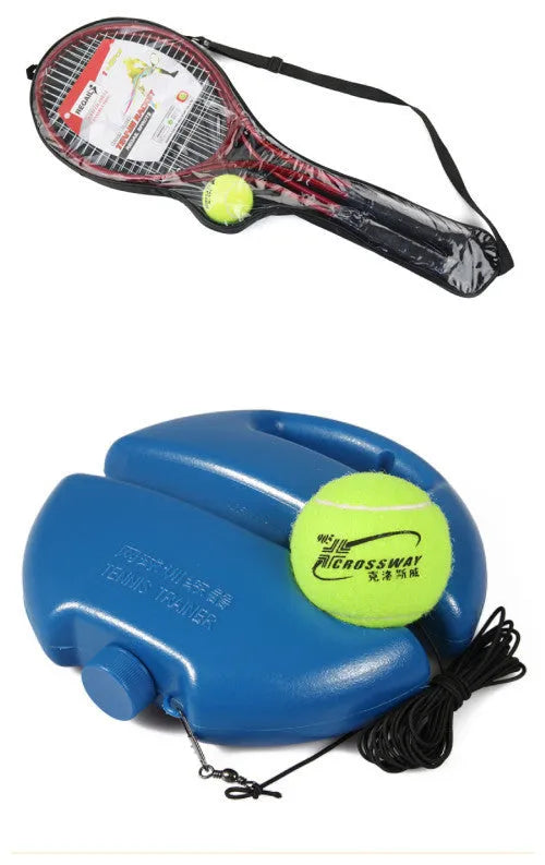 Tennis rebound training device with rope and blue base for solo practice