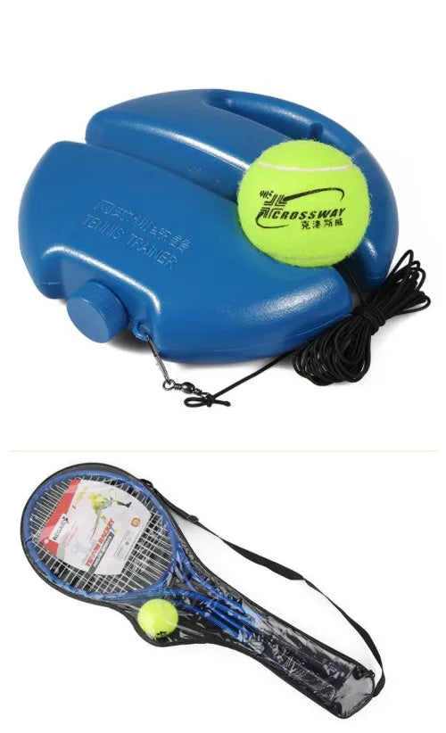 Tennis rebound training device with rope and blue base for solo practice