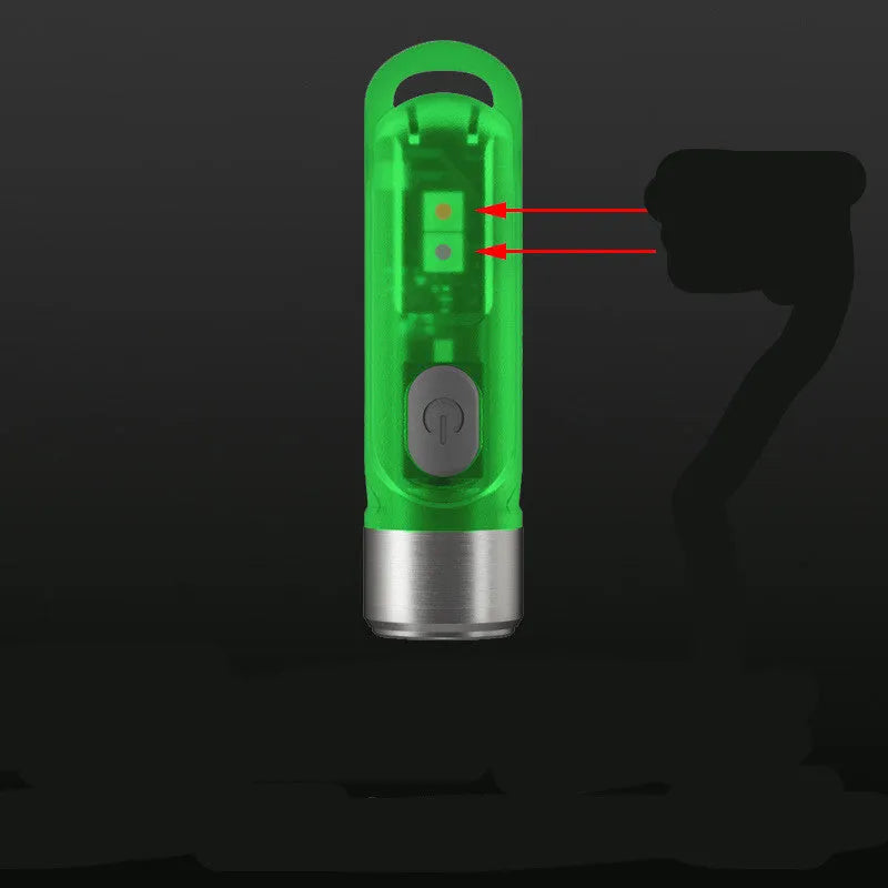 Green Nitecore TIKI USB rechargeable keychain light with three light sources: main LED, high CRI white and UV