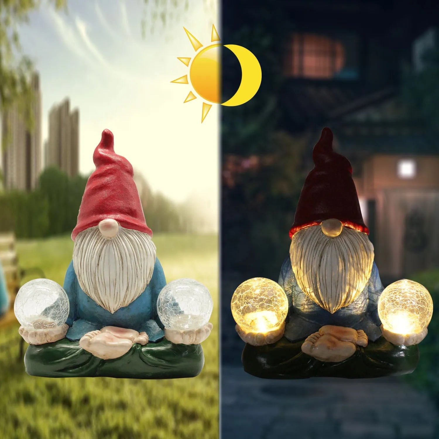 Solar LED resin dwarf garden statue with faceless old man design measuring 27x20cm