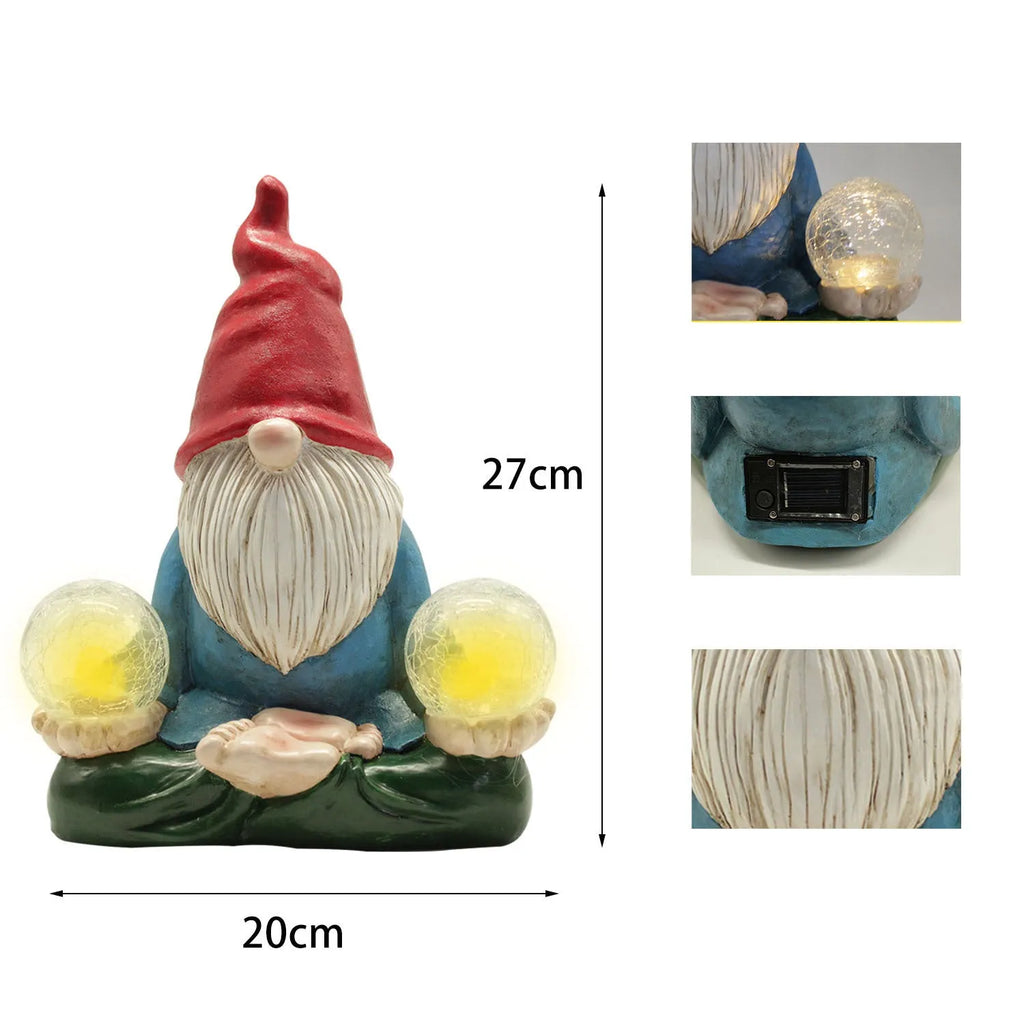 Solar LED resin dwarf garden statue with faceless old man design measuring 27x20cm
