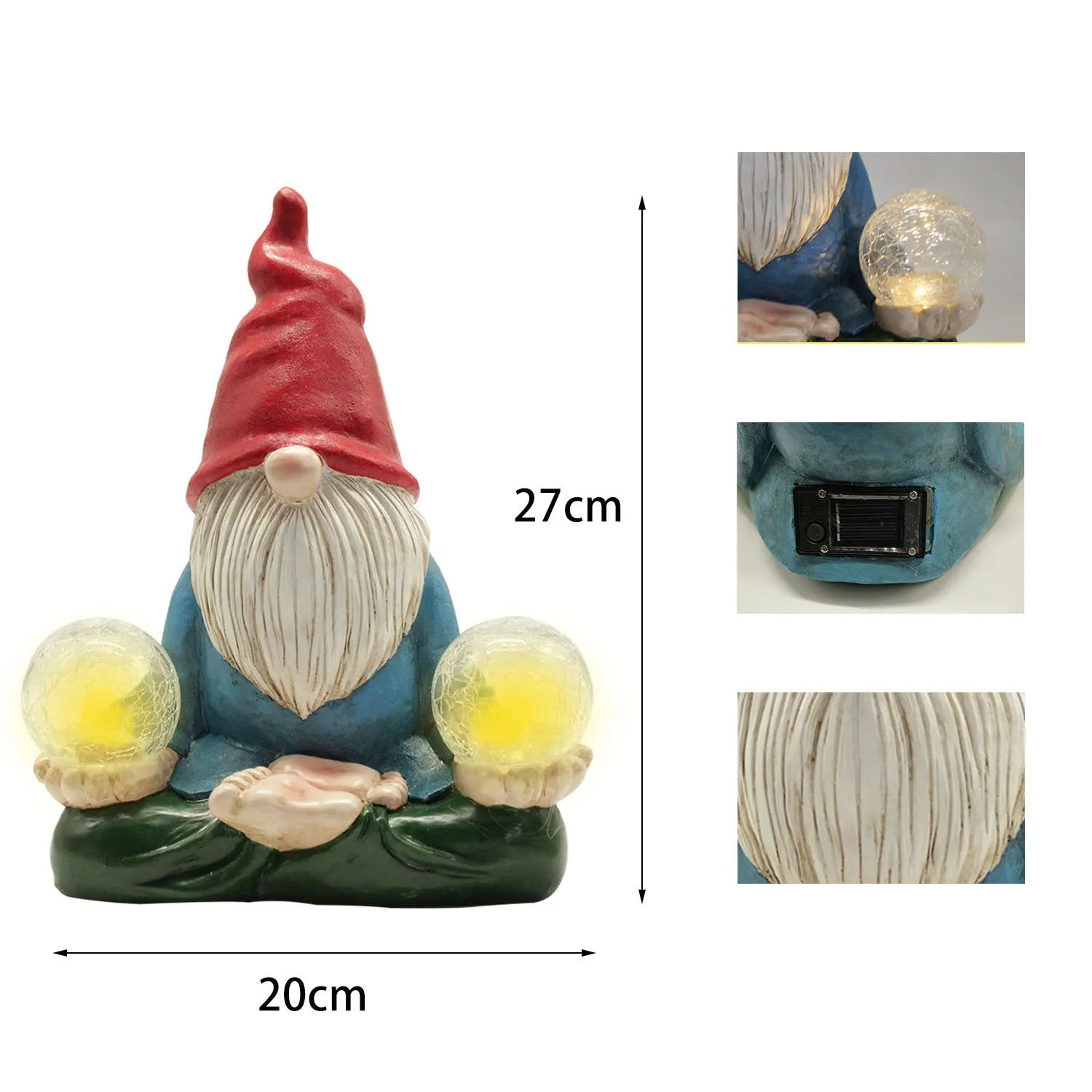 Solar LED resin dwarf garden statue with faceless old man design measuring 27x20cm