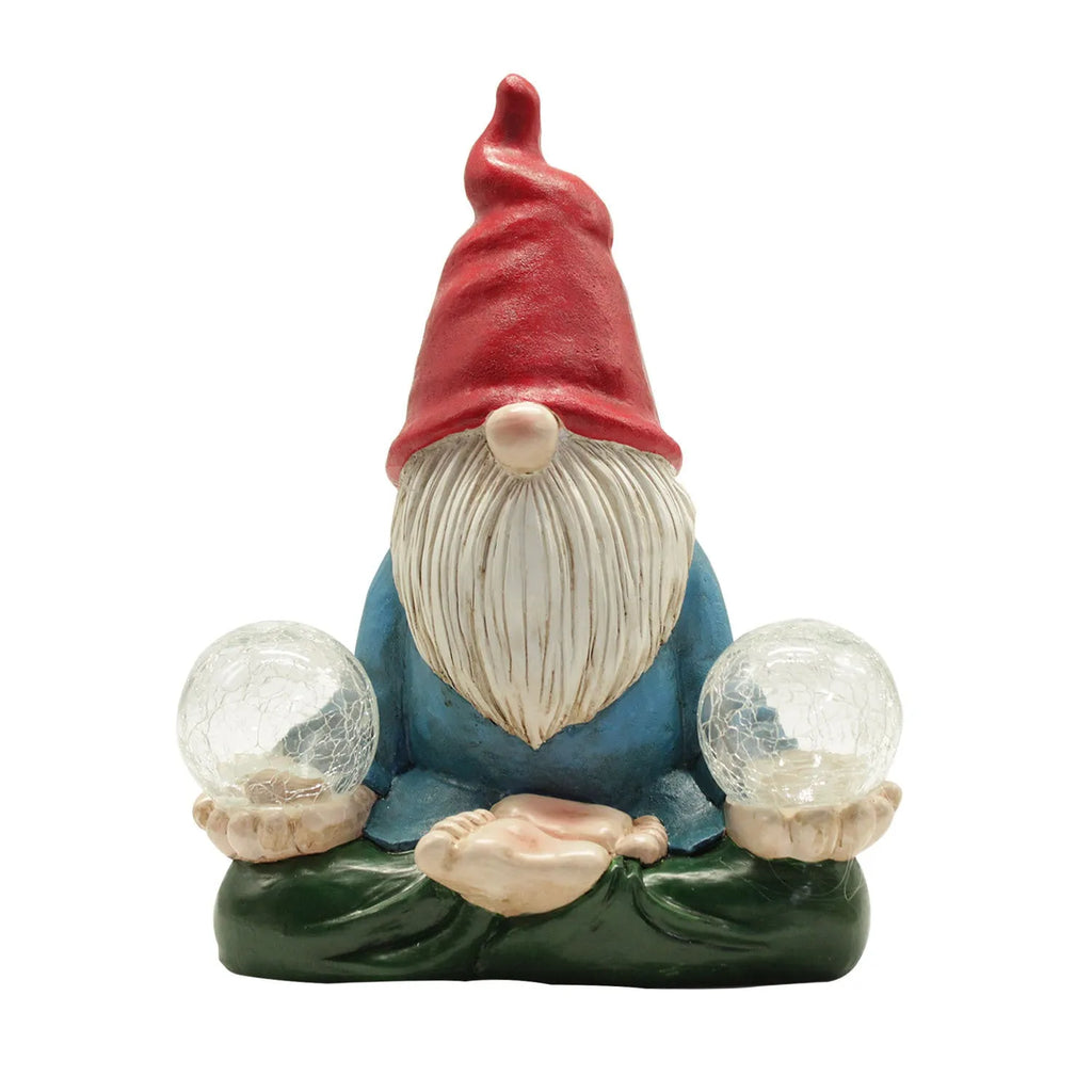 Solar LED resin dwarf garden statue with faceless old man design measuring 27x20cm